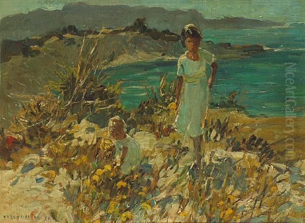 Two Young Girls On A Cliff Oil Painting by Dorothea Sharp