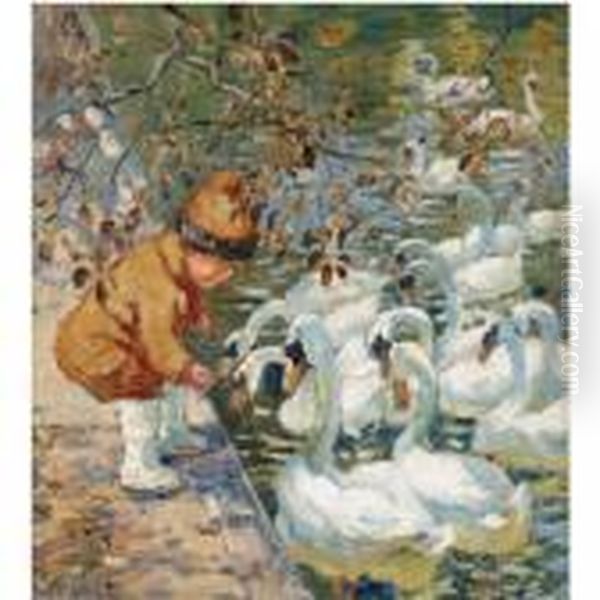 Feeding The Swans Oil Painting by Dorothea Sharp