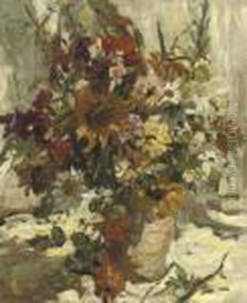 Mixed Summer Flowers In A Vase Oil Painting by Dorothea Sharp