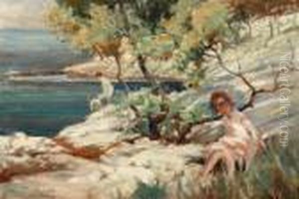 Girls On Rocks Above The Sea Oil Painting by Dorothea Sharp