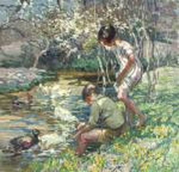 Feeding The Ducks Oil Painting by Dorothea Sharp