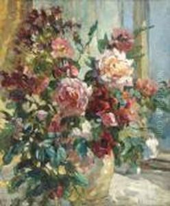Vase Of Roses In A Sunlit Window