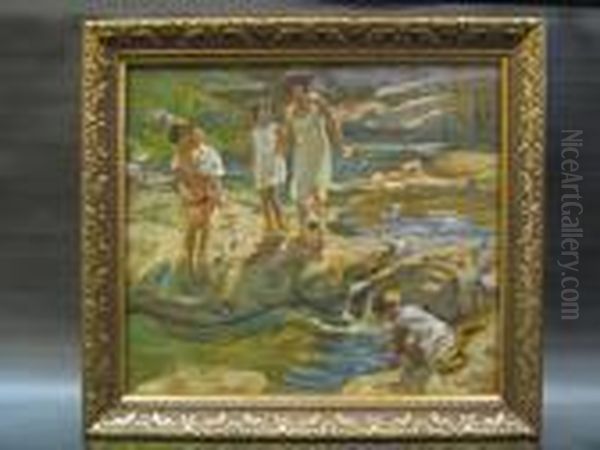 Rba, Roi Girls & Children Oil On Panel, Signed With Initials 30cm X 33cm Oil Painting by Dorothea Sharp