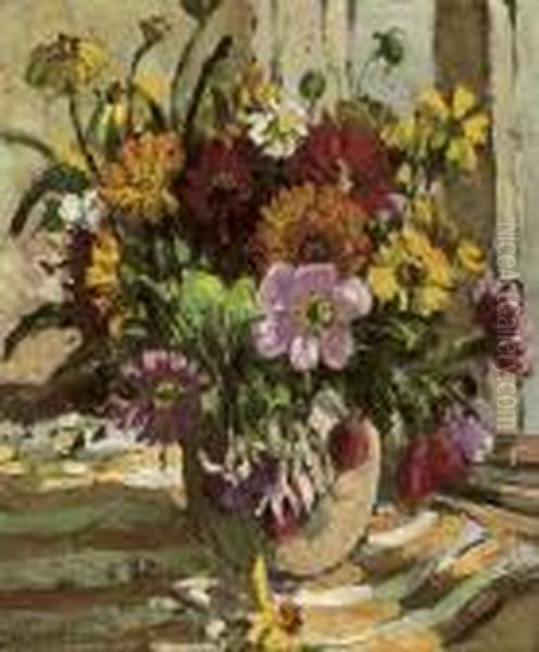 Summer Flowers In A Vase Before A Window Oil Painting by Dorothea Sharp