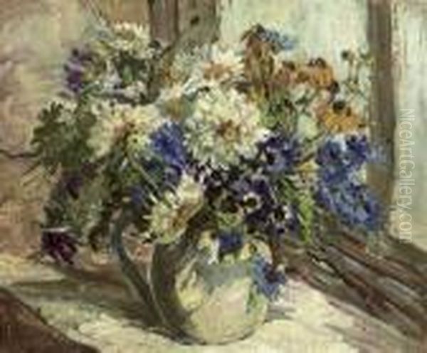 Summer Flowers In A Jug, On A Window Sill Oil Painting by Dorothea Sharp