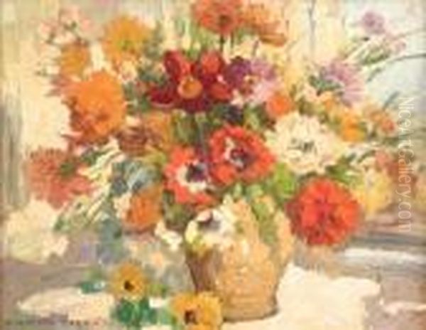 Still Life - Vase Of Flowers In The Studio Window Oil Painting by Dorothea Sharp