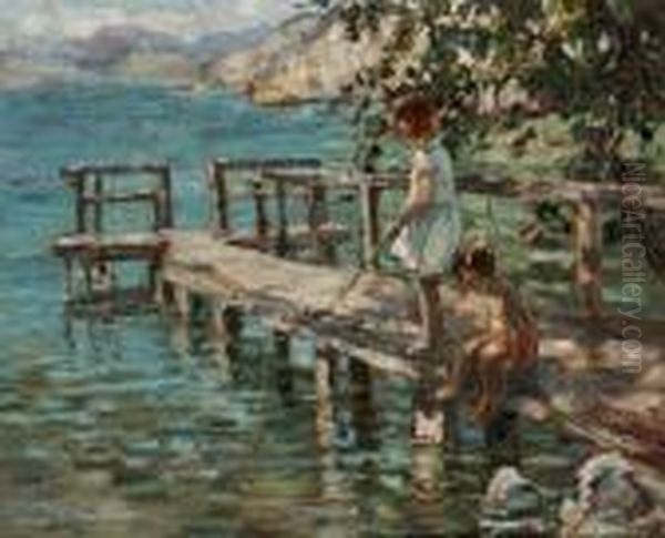 Fishing Oil Painting by Dorothea Sharp