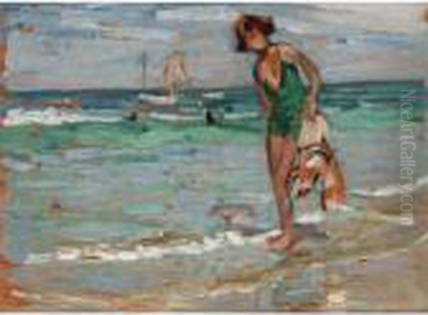 Testing The Water Oil Painting by Dorothea Sharp