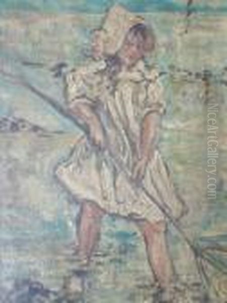 E, Late 20th Century- Girl By The Seashore Oil Painting by Dorothea Sharp