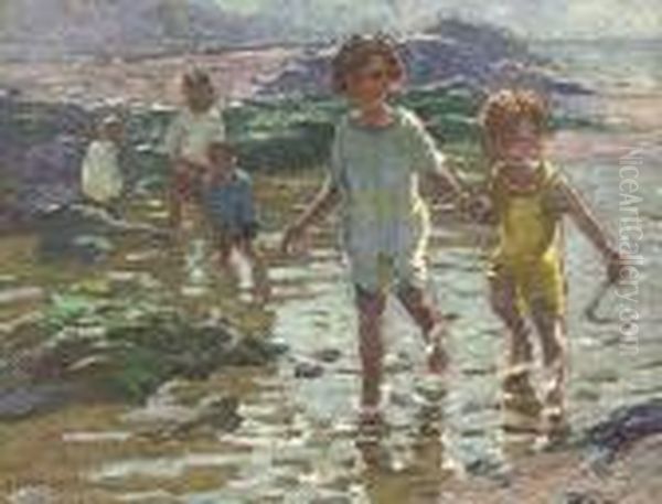 Children Paddling Oil Painting by Dorothea Sharp