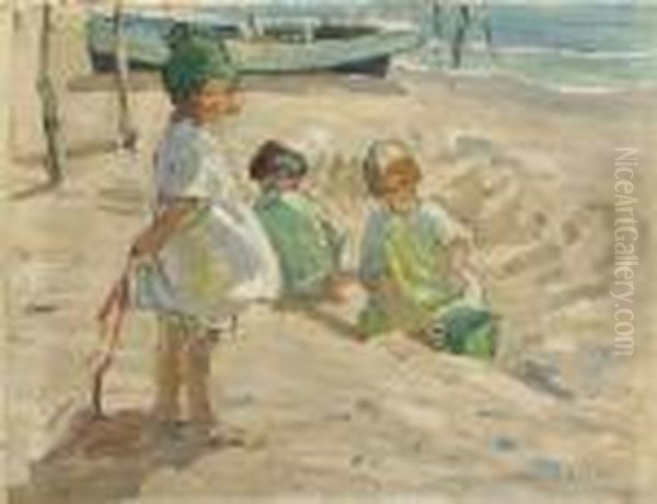 Children On The Beach Oil Painting by Dorothea Sharp