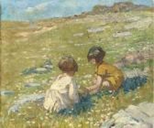 Children On A Hillside Oil Painting by Dorothea Sharp