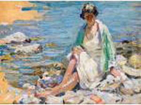 A Woman By The Shore (recto), Baby (verso) Oil Painting by Dorothea Sharp