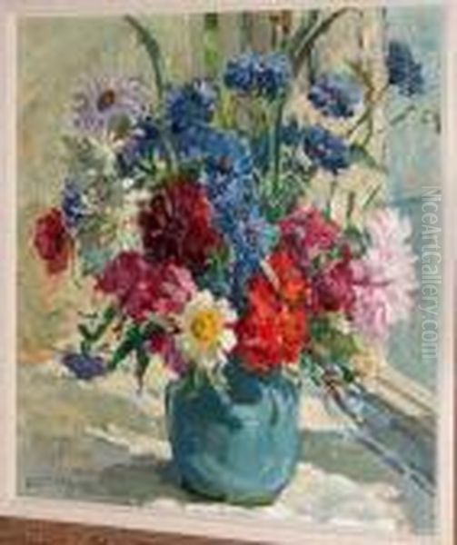 Flowers In A Vase By A Sunlit Window Oil Painting by Dorothea Sharp