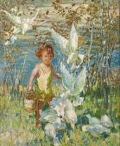 Child With Birds Oil Painting by Dorothea Sharp