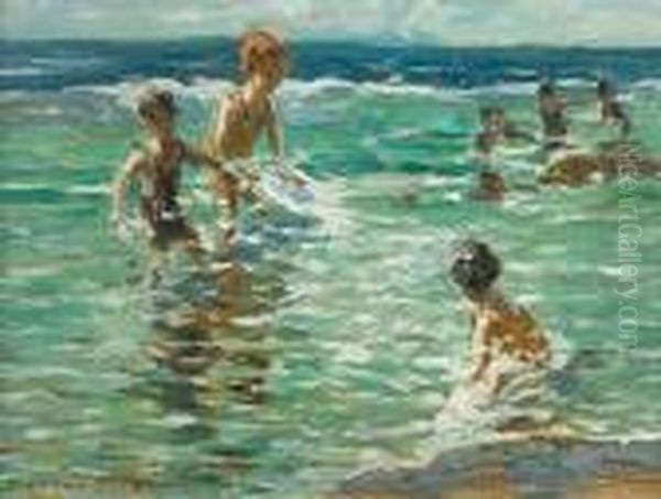 Children Playing In The Sea Oil Painting by Dorothea Sharp