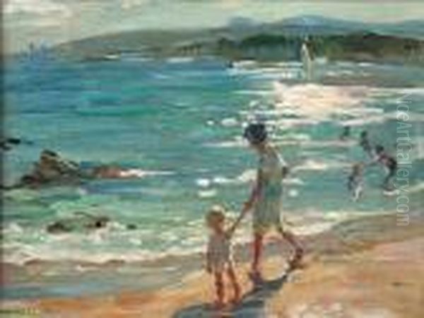 Young Girl With Child By The Water's Edge Oil Painting by Dorothea Sharp