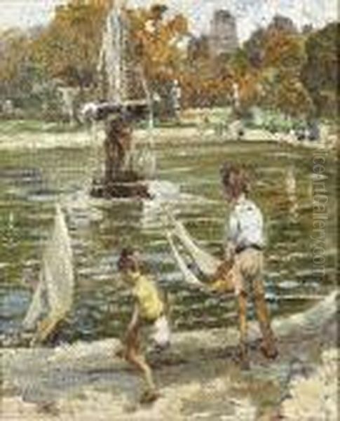 Sailing Yachts On The Round Pond, Tuilleries Gardens, Paris Oil Painting by Dorothea Sharp
