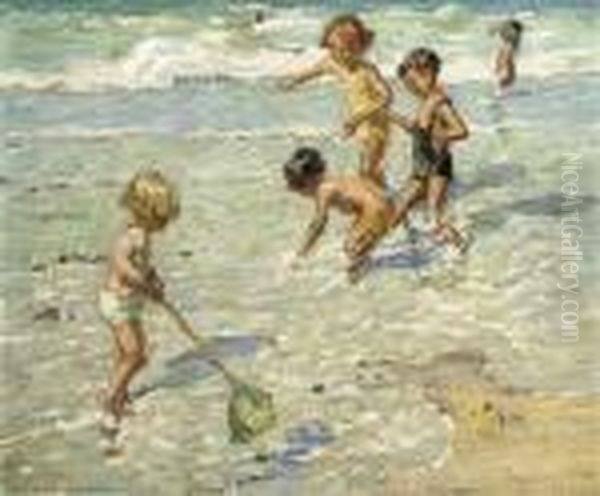 Water Babies, Cornish Coast Oil Painting by Dorothea Sharp