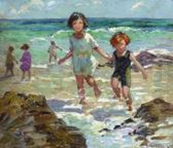 Children Paddling Oil Painting by Dorothea Sharp