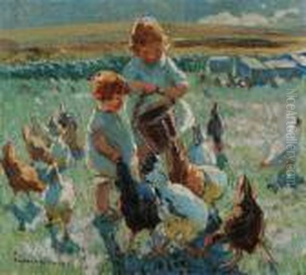 Feeding The Chickens Oil Painting by Dorothea Sharp