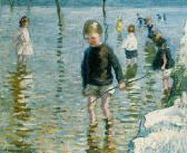 Children Paddling Oil Painting by Dorothea Sharp