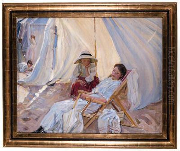 Marcella Smith At The Beach, The Languedoc, South Of France Oil Painting by Dorothea Sharp