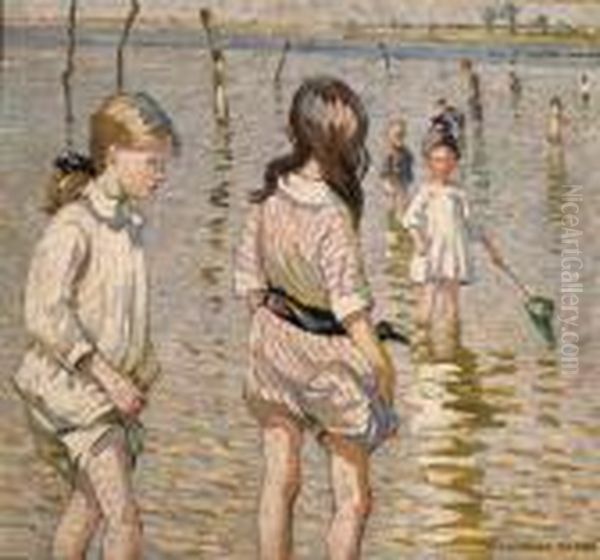Children Paddling Oil Painting by Dorothea Sharp