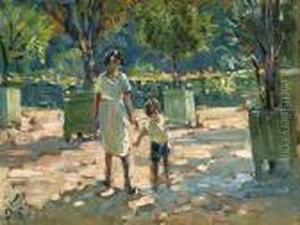 Mother And Child, The Tuilleries, Paris Oil Painting by Dorothea Sharp