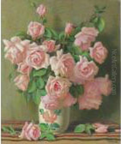 Belle Of Portugal Roses Oil Painting by Joseph Henry Sharp