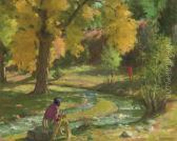 Bawling Deer & Son, Black Deer--taos Oil Painting by Joseph Henry Sharp