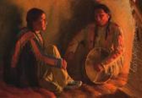 Title: The Wise Man's Tale Oil Painting by Joseph Henry Sharp