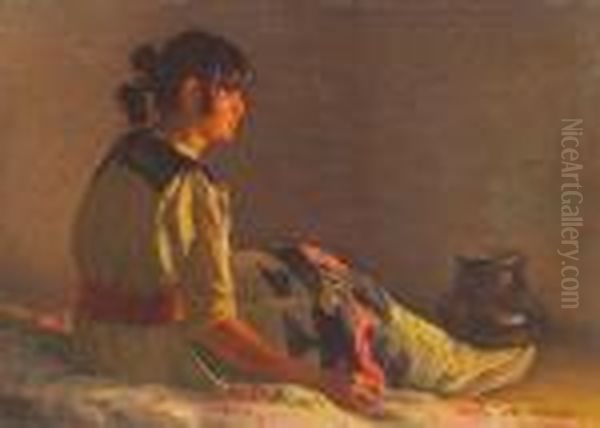 Crucita By Firelight Oil Painting by Joseph Henry Sharp