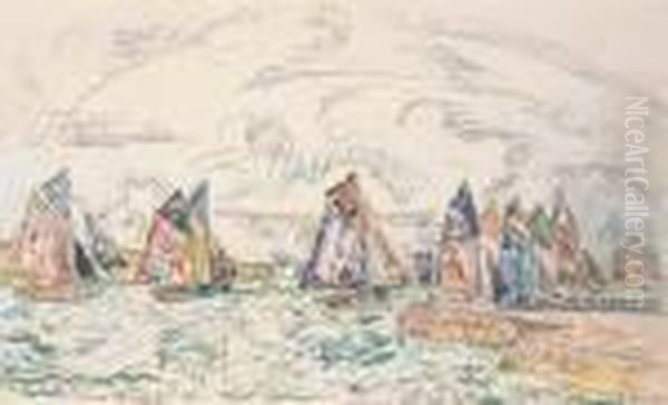 Voiliers A Audierne Oil Painting by Paul Signac