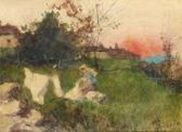 Lavandaia Oil Painting by Telemaco Signorini