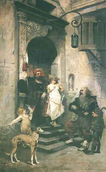 On the Steps of the Palace Oil Painting by Wandalin Strzalecki