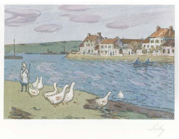 Bords De Riviere, Ou Les Oies Oil Painting by Alfred Sisley