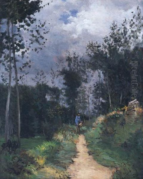 Garde-champtre Dans La Fort De Fontainebleau Oil Painting by Alfred Sisley