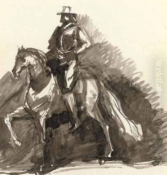 Don Quixote astride Rocinante Oil Painting by English School