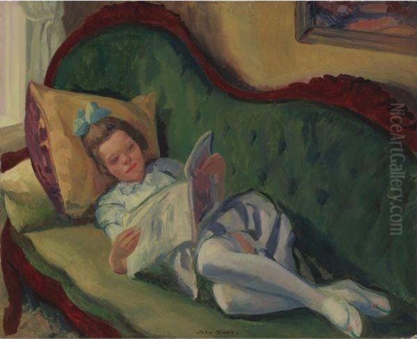 Young Girl Reading, Gloucester Oil Painting by John Sloan