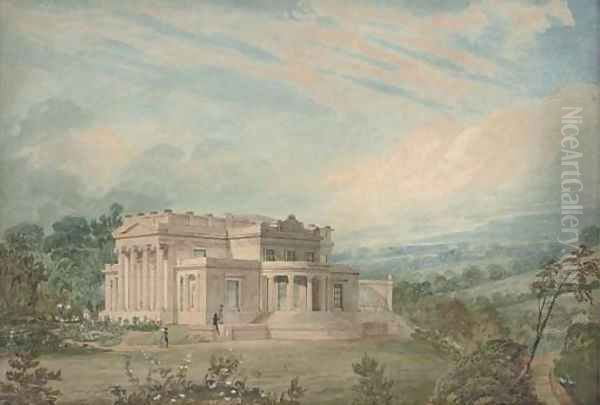 Study of the exterior of a Palladian country house Oil Painting by English School