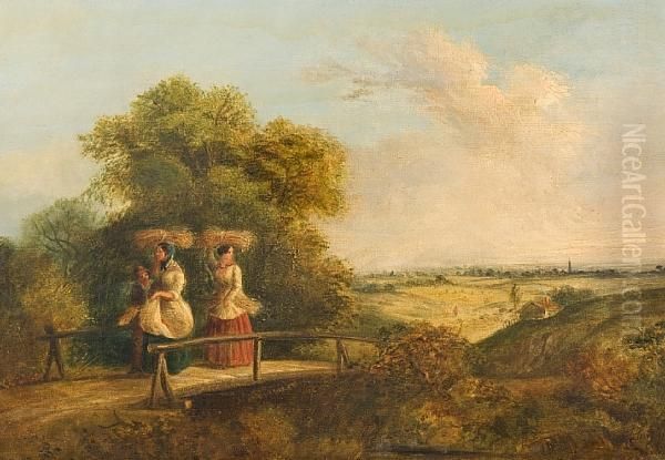 Reapers Crossing A Bridge Oil Painting by Thomas Smythe