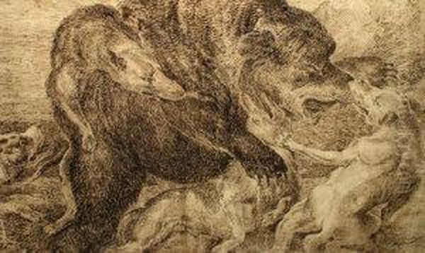 Flemish -- Bear Being Mauled By Hounds Oil Painting by Frans Snyders
