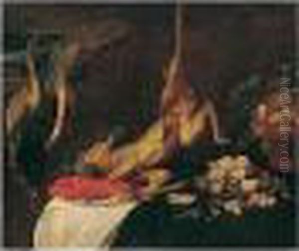 Game Larder Still Life With 
Deer, Peacock, Lobster, A Dish Of Oysters And A Basket Of Fruit Oil Painting by Frans Snyders