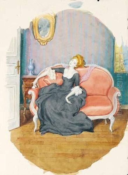 Femme Assise Dans Un Canape Oil Painting by Konstantin Andreevic Somov