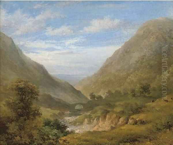 A Welsh valley, the sea beyond Oil Painting by English School
