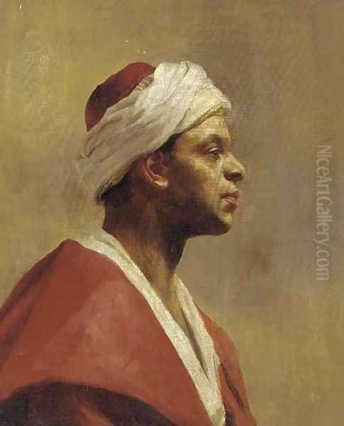 Study of an Arab, in profile to the right Oil Painting by English School