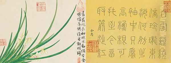 Leaf 2a and 2b, from Master Shen Fengchis Orchid Manuel Vol. III, 1882 Oil Painting by Zhenlin Shen
