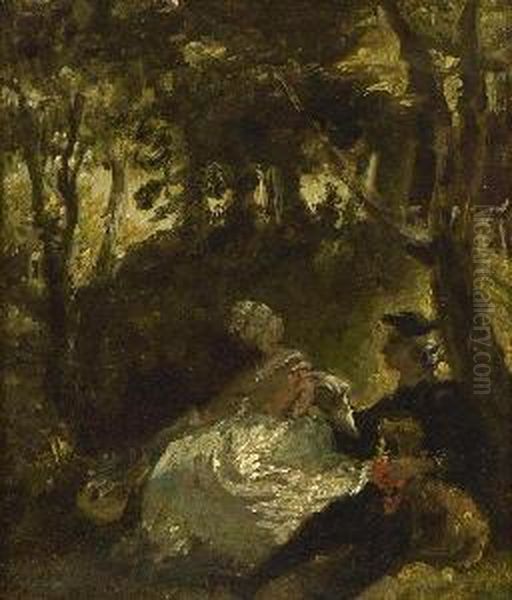 Sitzendes Paar Im Wald. Oil Painting by Carl Spitzweg