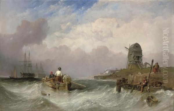 A Squadron Of Warships Anchored At The Mouth Of The Scheldt Oil Painting by William Clarkson Stanfield